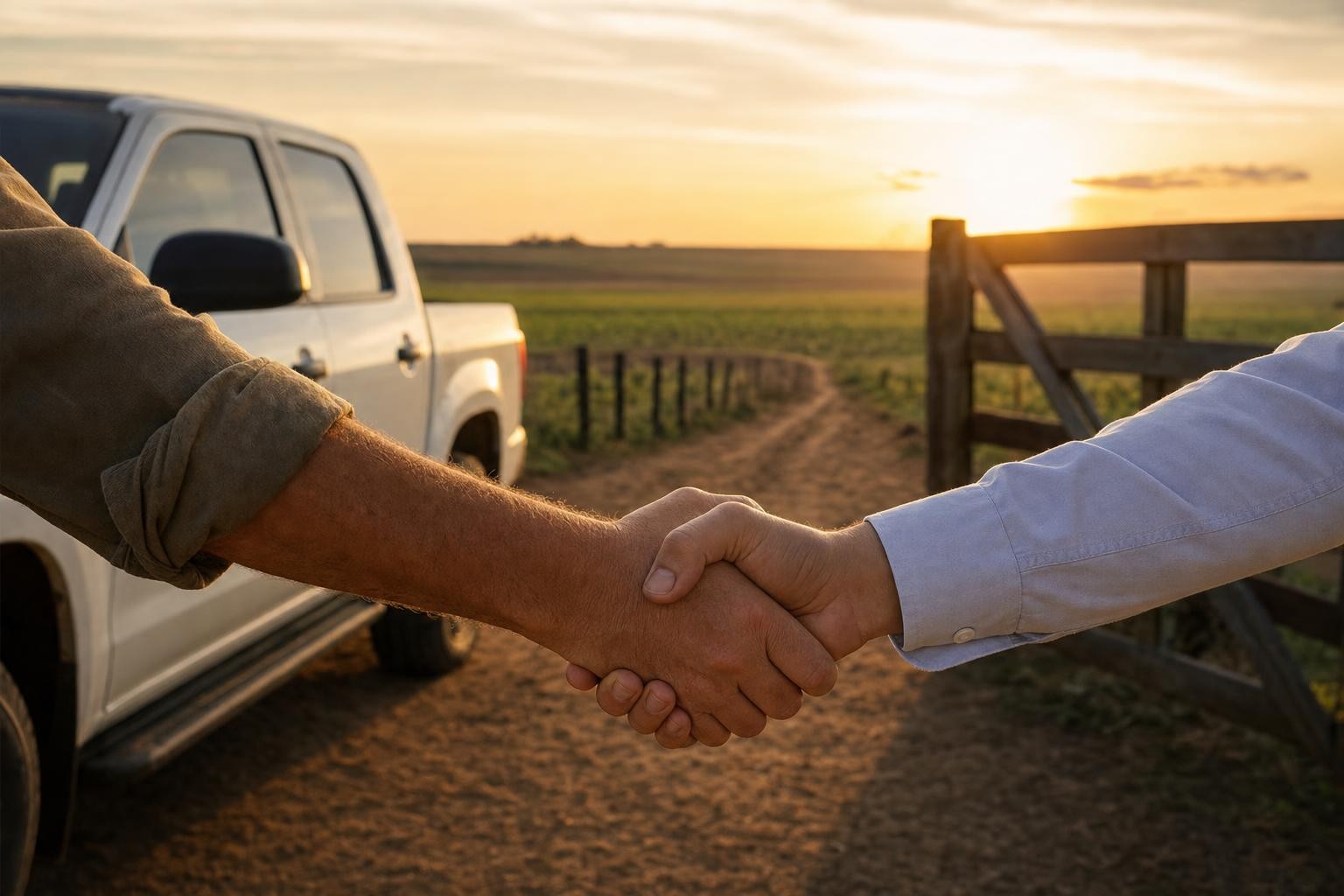 Fábio Kinsch e representante comercial em atendimento na fazenda